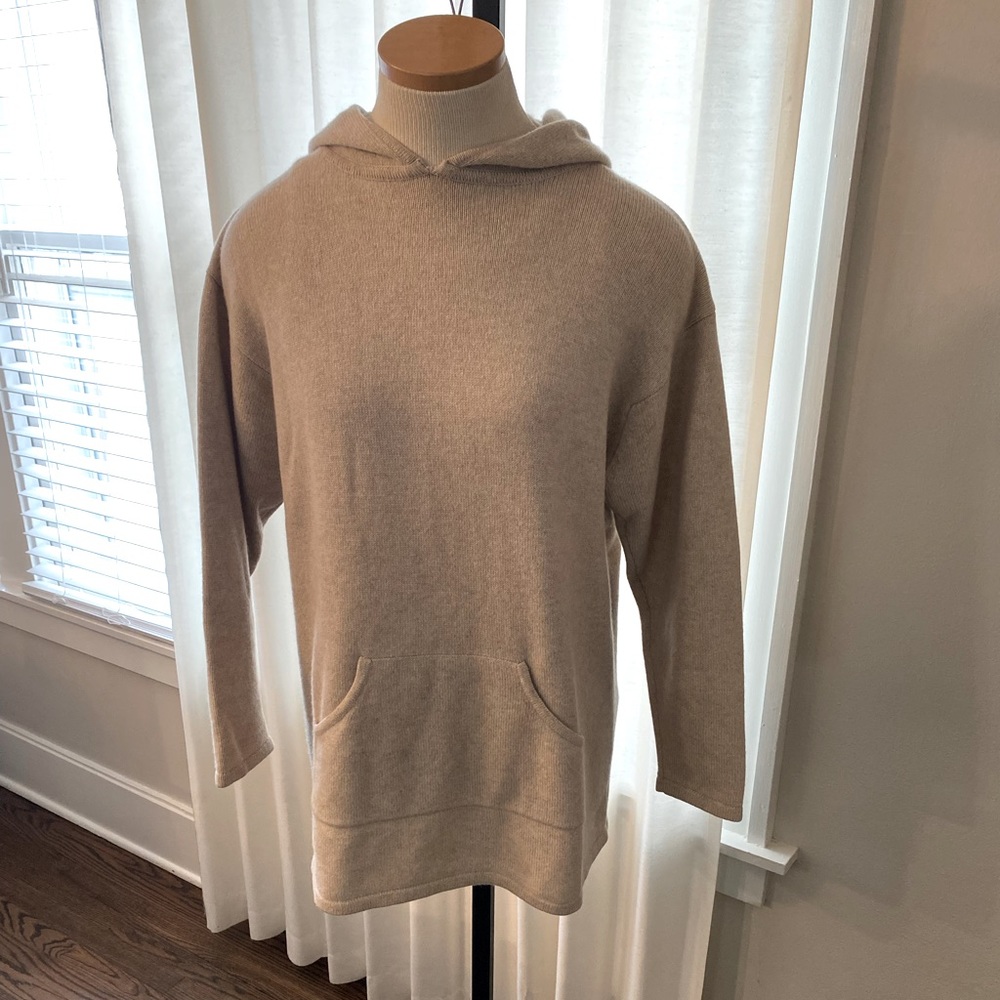 Beige cashmere hooded sweater
